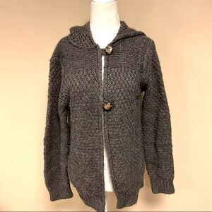 Dark grey cable knit sweater with hood size M
